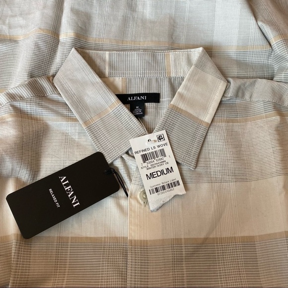 Alfani NWT button up long sleeve plaid winter ivory and browns size Medium - Picture 2 of 6